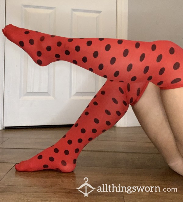 🧦🐞 Polka Dot Nylon Knee High Socks 🐞🧦