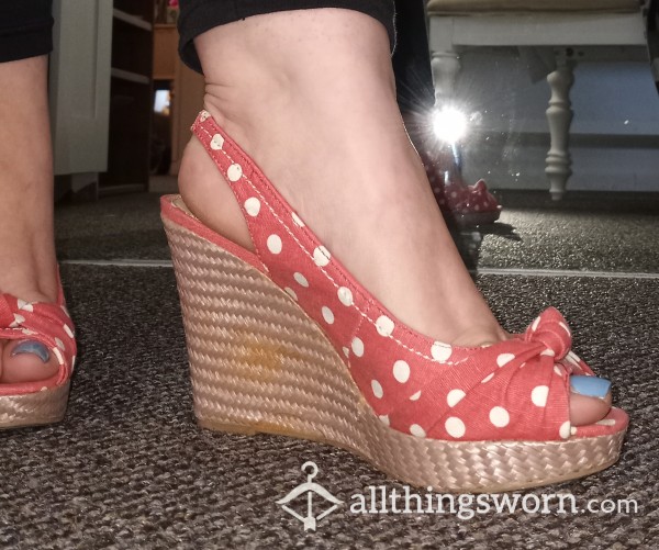 Polka-dot Wedge Slingbacks