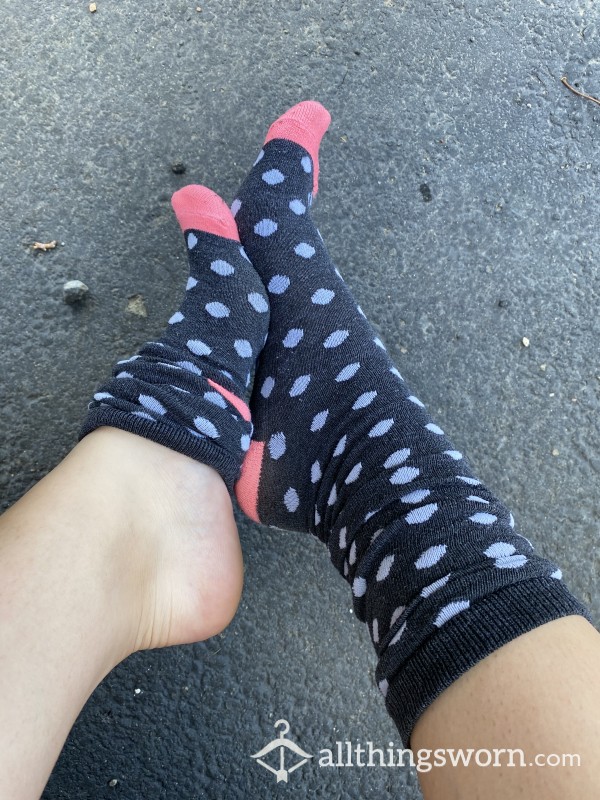 Polka Dot With Pink Toes Sweaty High Socks