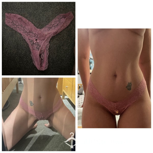 Pretty Pink Lace Holiday Thong Panties Worn