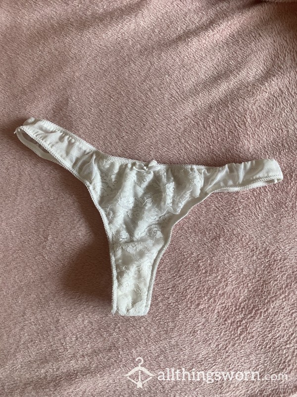 Pretty White Worn Lacy Thong 24hr Wear