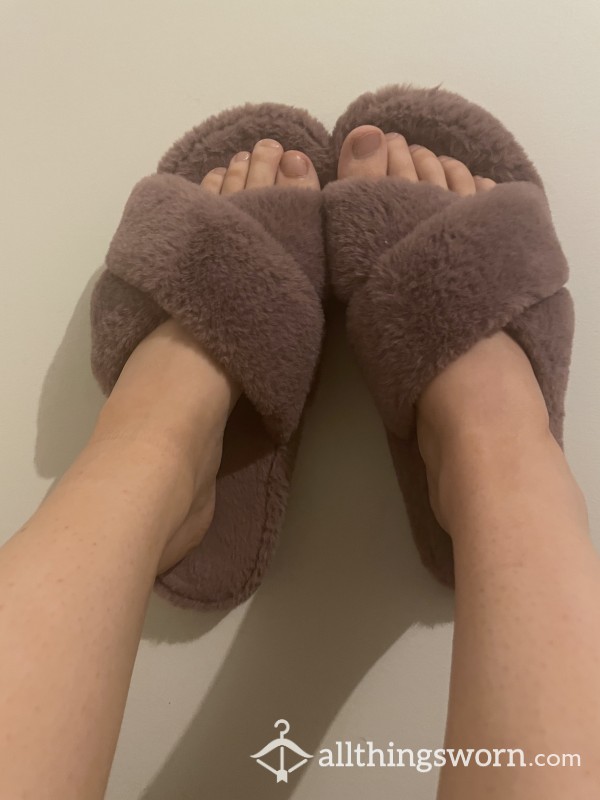 Worn Purple Fluffy Slippers