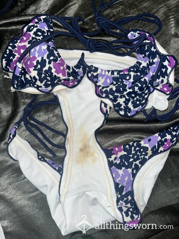 Purple & White Bikini With Stains