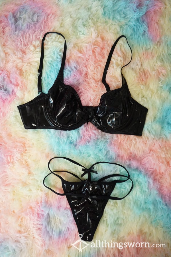 ( Free Wear + Shipping ) PVC Black 2 Piece S**y  Set