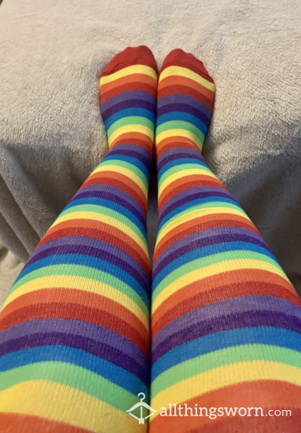 Rainbow Thigh High Socks