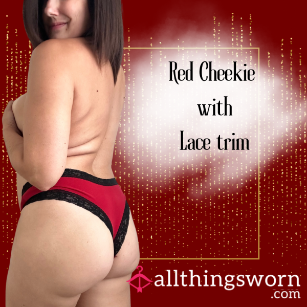 Red Cheekie With Lace Trim