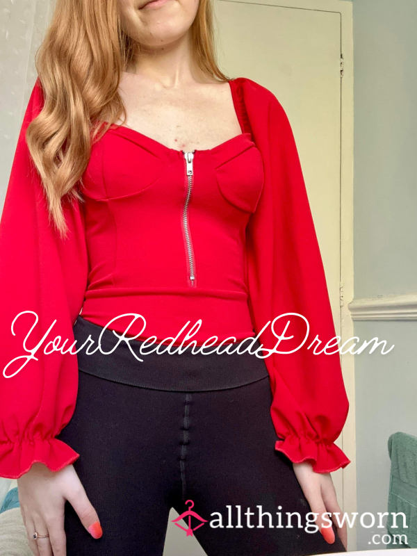 Red Flare Sleeve Bodysuit