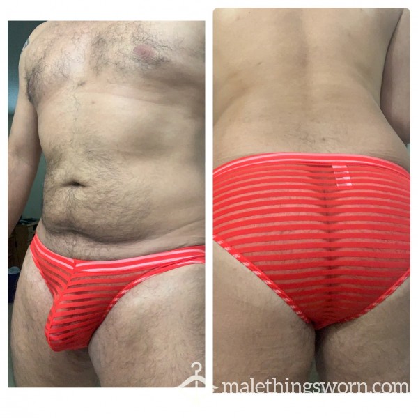 Red Full Back Striped See Thru Undies