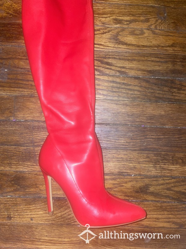 Red Knee High Boots