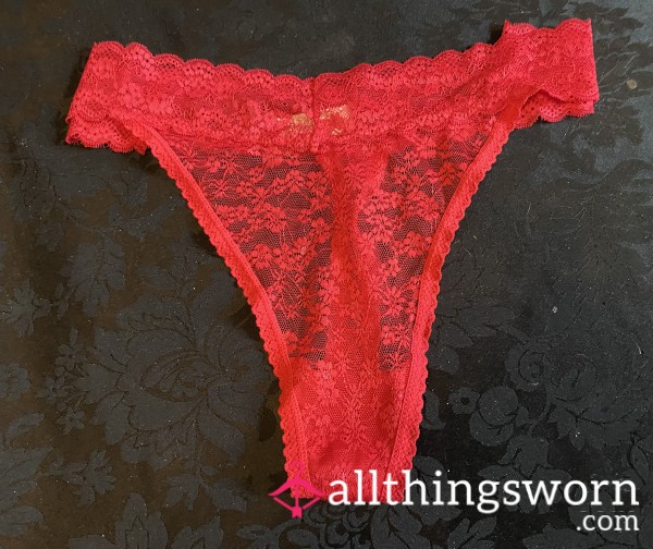 Red Lace Cotton Thong