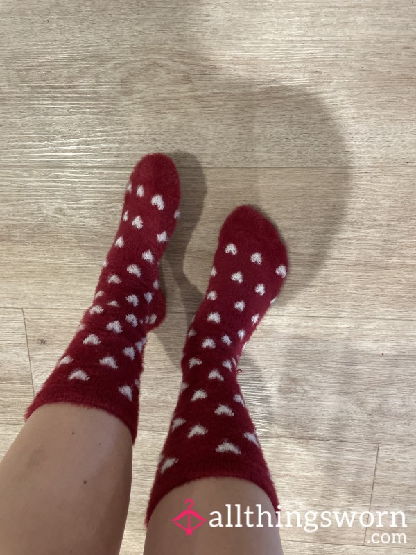 Red Love Heart Fluffy Socks X