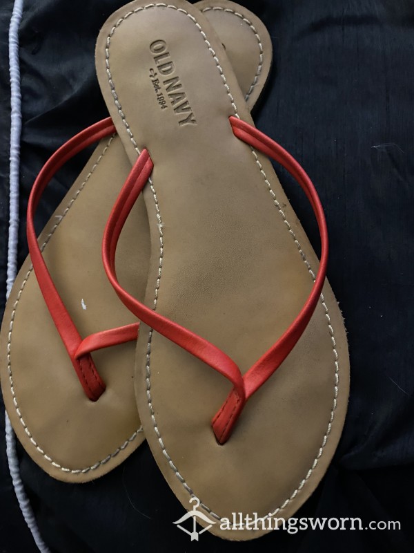 Red Old Navy Very Worn Flip Flops