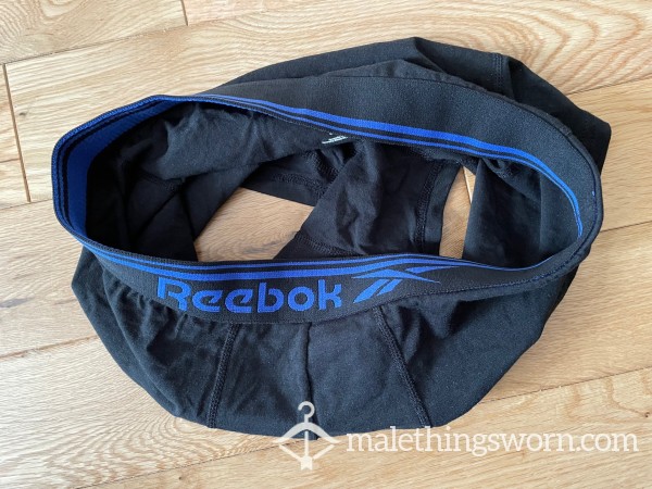 SOLD - Reebok Sport Black Compression Shorts Blue Logo (M) Ready To Be Customised For You!