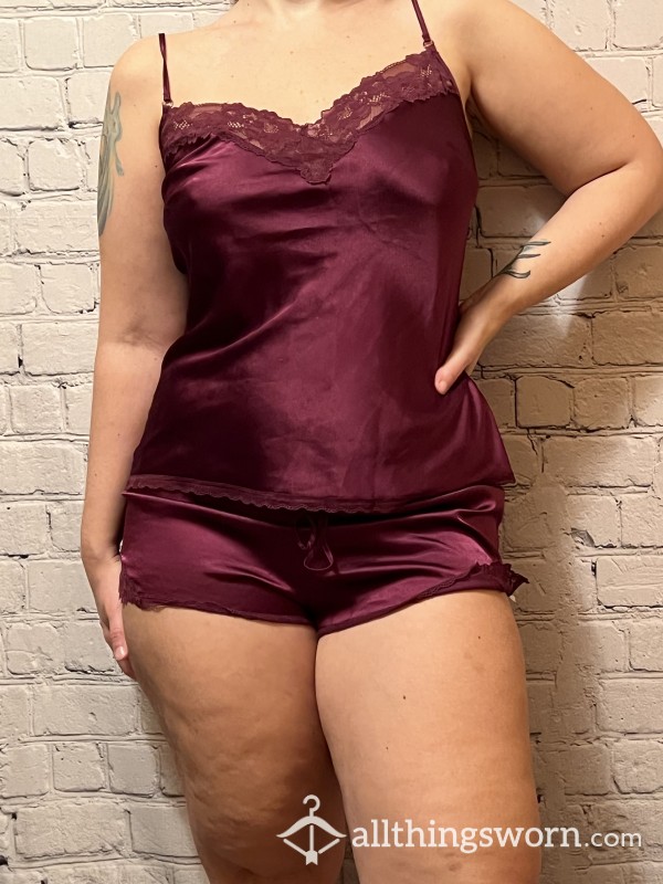 Satin Burgundy Short & Tank Set