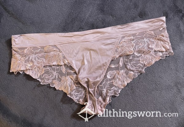 Satin Champange Cheeky Flor*l Lace Panties