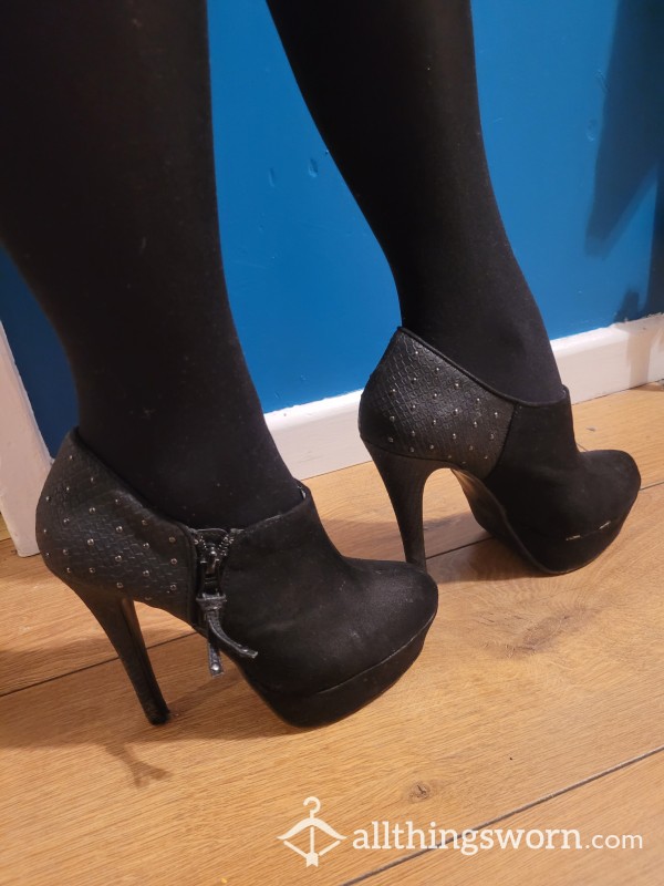 S**y Black Ankle Heels Size 5 UK, Worn In The Office With Stockings. Both Included FREE P&P UK