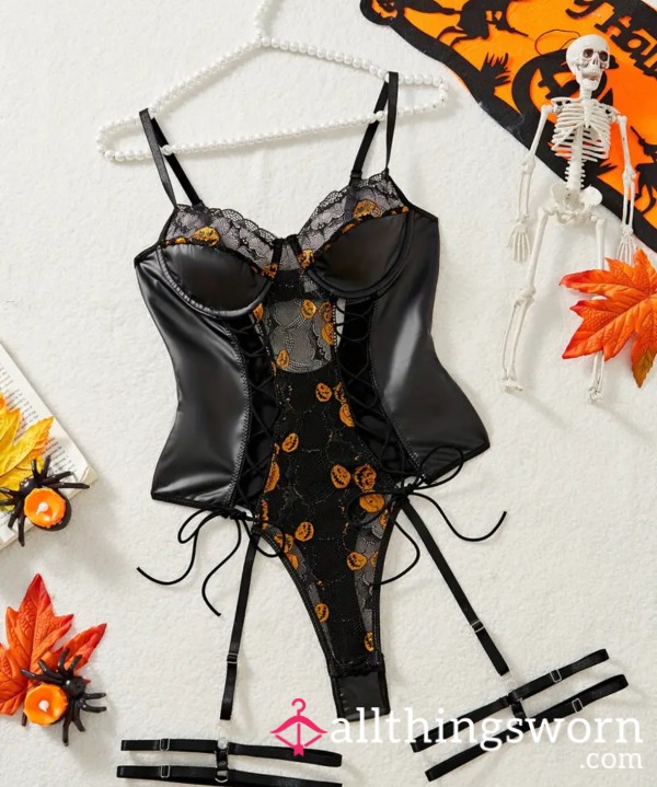 S**y Black Faux Leather Pumpkin Teddy