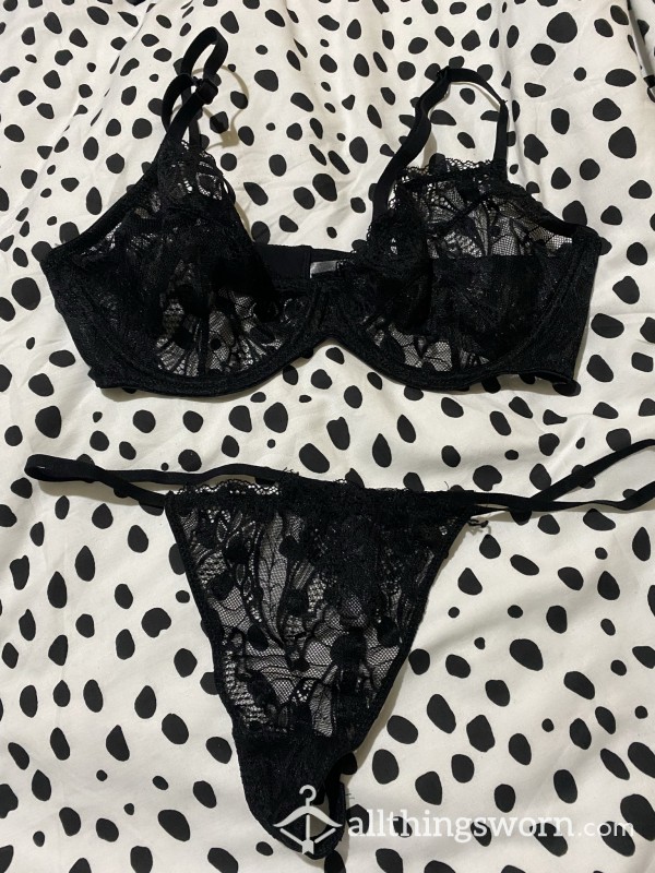 S**y Black Lace Bra And Thong Set