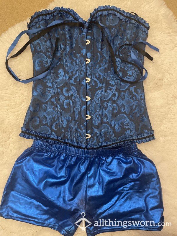 S**y BLUE Corset & Leather Hot Pants