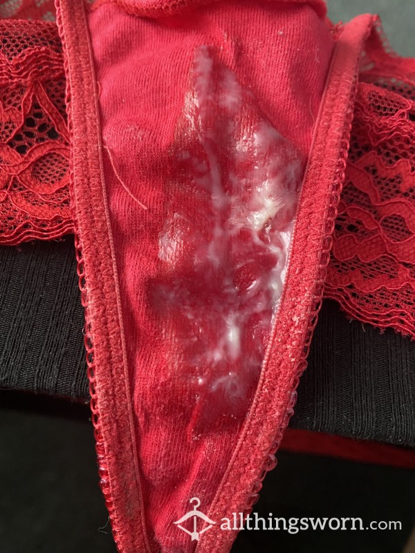 S**y Red Lace Thong - Well-worn