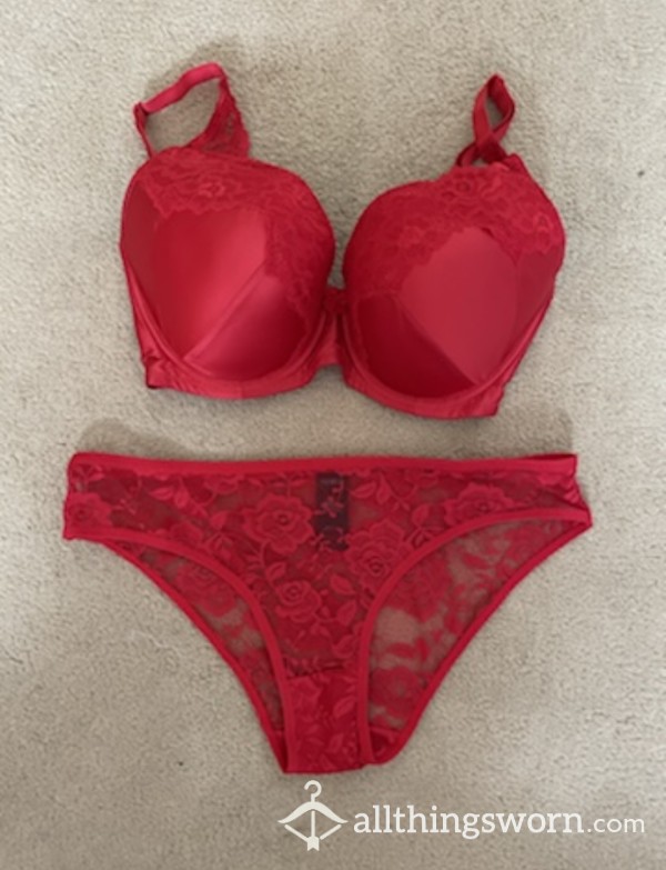 S**y Red Satin And Lace Lingerie Set