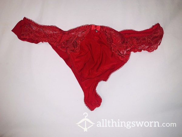 S**y Red Silky Lace Trimmed Thong