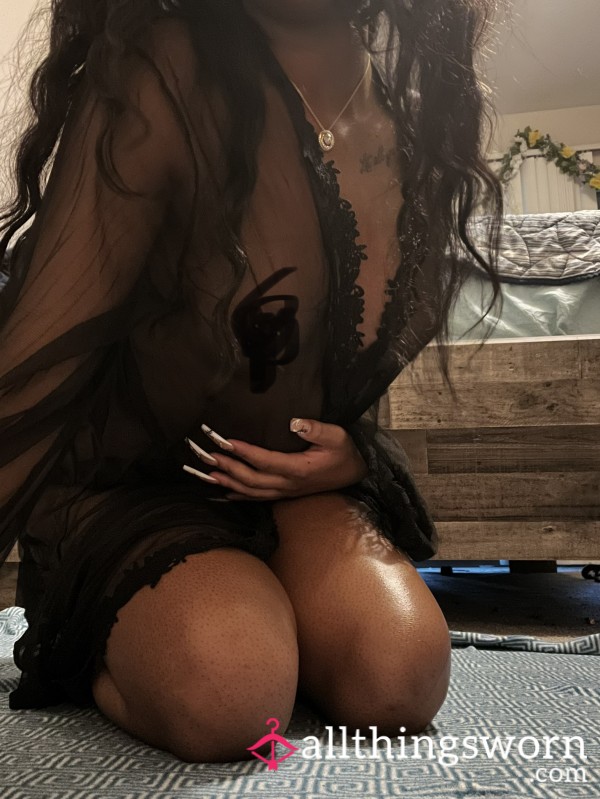 S**y See Through Black Lacy Trim Robe