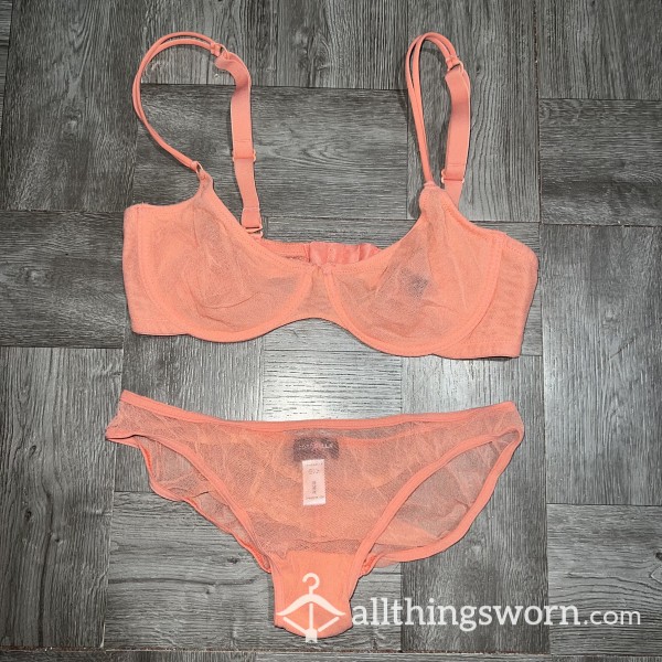 S**y Sheer Cor*l Bra & Panty Set