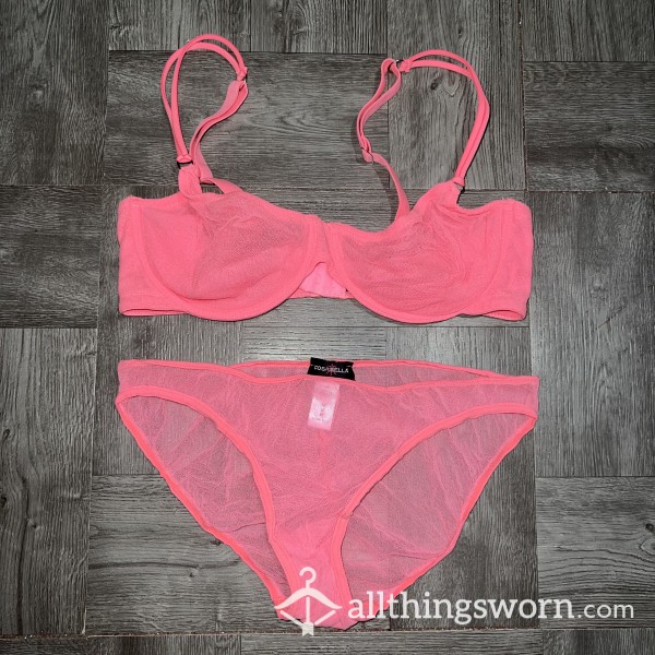 S**y Sheer Hot Pink Bra & Panty Set