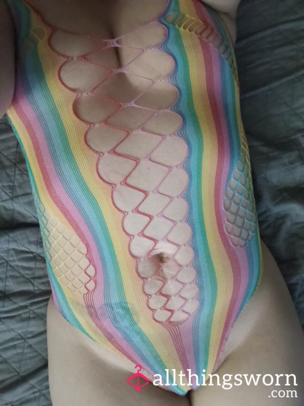 Sheer Net Bodysuit Rainbow Color