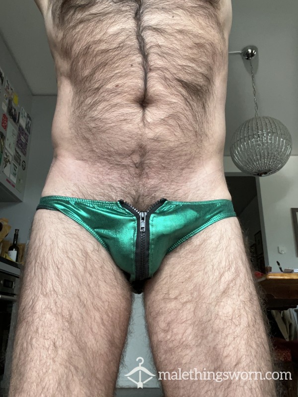 Shiny Green Zipper Brief