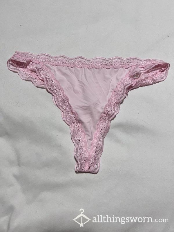 💖 Large Silk-like Pink And Lace Thong : 90% Polyamide 10% Elastane