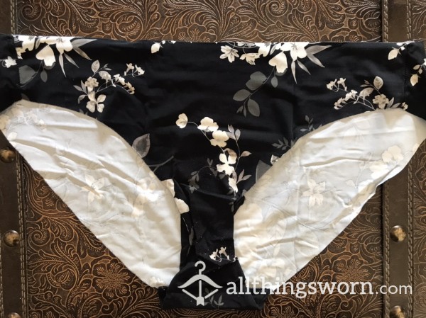 Silky Black And White Flor*l Nylon Panties