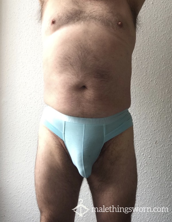 Silky Tight Pale Used Briefs. Japanese. Bulge. Prec*m. Stained. Well Worn