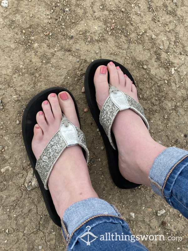 Silver Sparkly Flip Flops