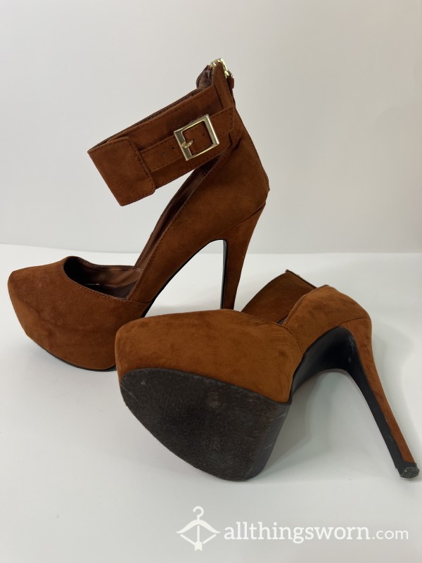 Size 7.5 Rust Colored F**k Me Now Block Heels With Straps