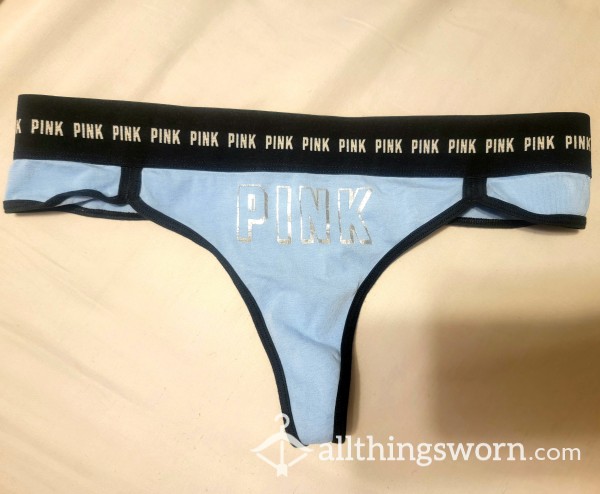 Size M VS PINK Light Blue Thong