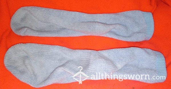 Soft, Light Blue Crew Socks.  Knitted Look. 48 Hour Wear.