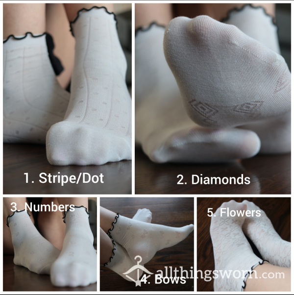 Soft Thin Ruffle Cream Socks