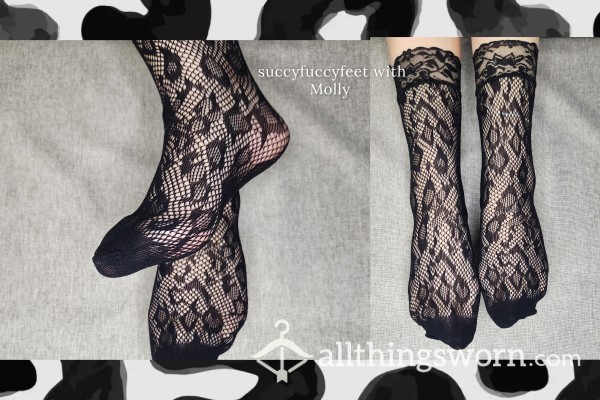 Solid Black Cheetah Fishnet Socks