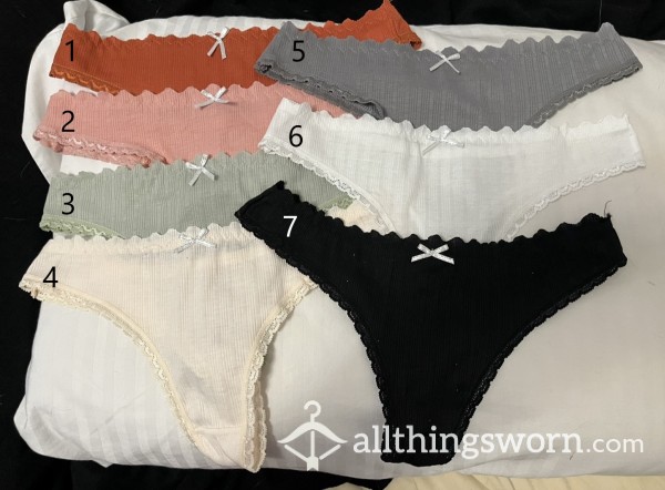 Solid Color Lace Trim Thongs