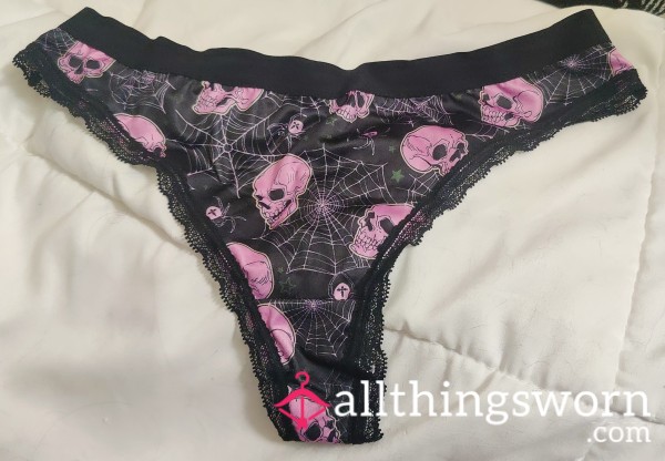 Sp**ky Skull And Spider Web Thong Panty, 2 Days Wear