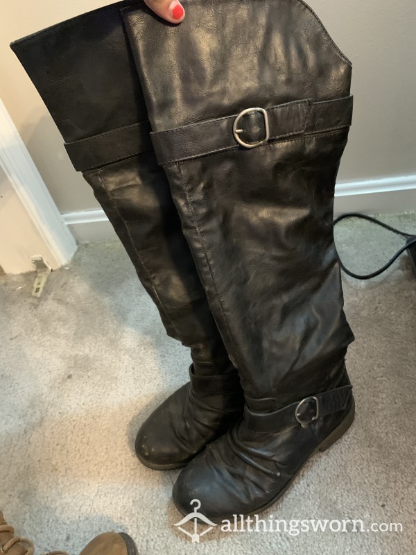 Stinky Well Worn Knee High Black Boots