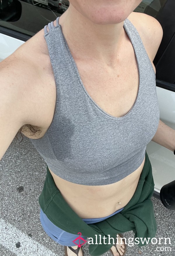 Sweaty Grey Sports Bra