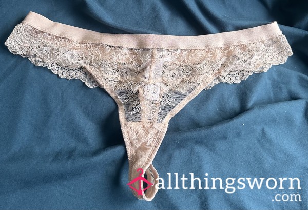 Tan Lace Thong