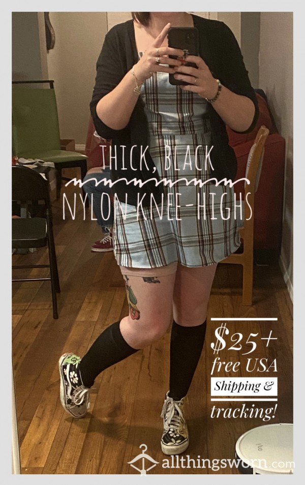 Thick Black Nylon Knee High Socks