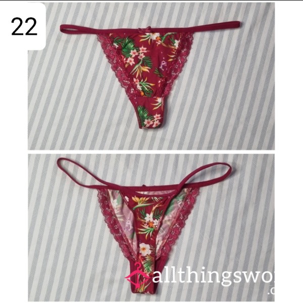 Tiny Tropical Flower Thong In Burghandy