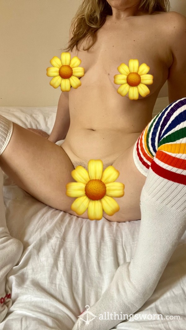 Topless Photo Set In Thigh High Rainbow Socks With Closeup Pu**y Photos