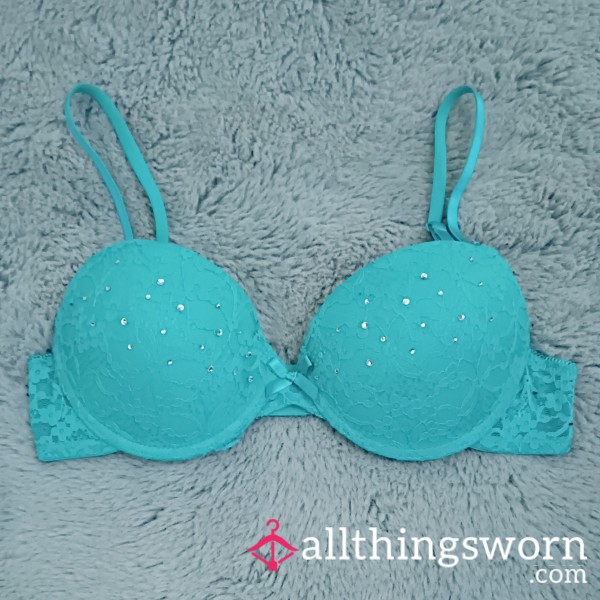 Turquoise Bra With Rhinestones