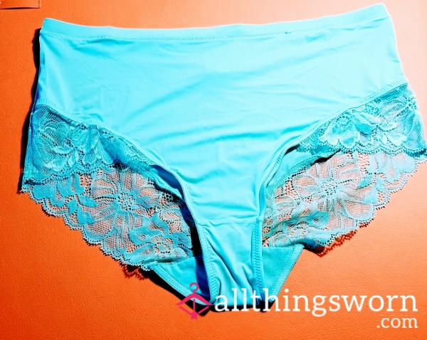 Turquoise Full Lycra And Lace Briefs